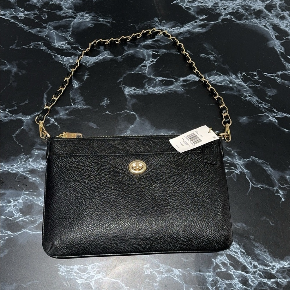 COACH Crossbody Bag C3376-GDBLK Polly Polished Pebble Leather Black AUTHENTIC - Picture 9 of 12